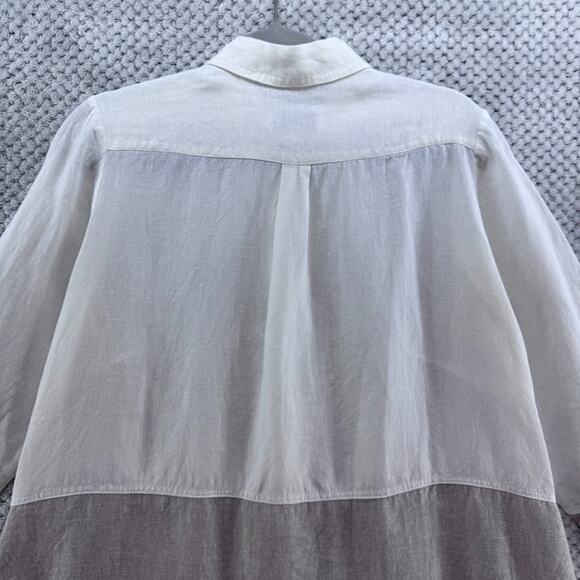iLinen Top Womens M Beige Linen Colorblock Tunic Button Front Pockets Lagenlook - Picture 12 of 13